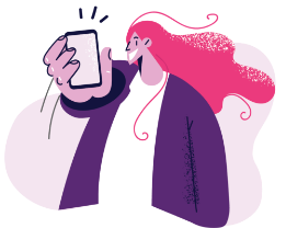Ilustração de uma mulher segurando um telefone celular
