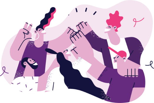 Ilustração de voluntários com as mãos unidas